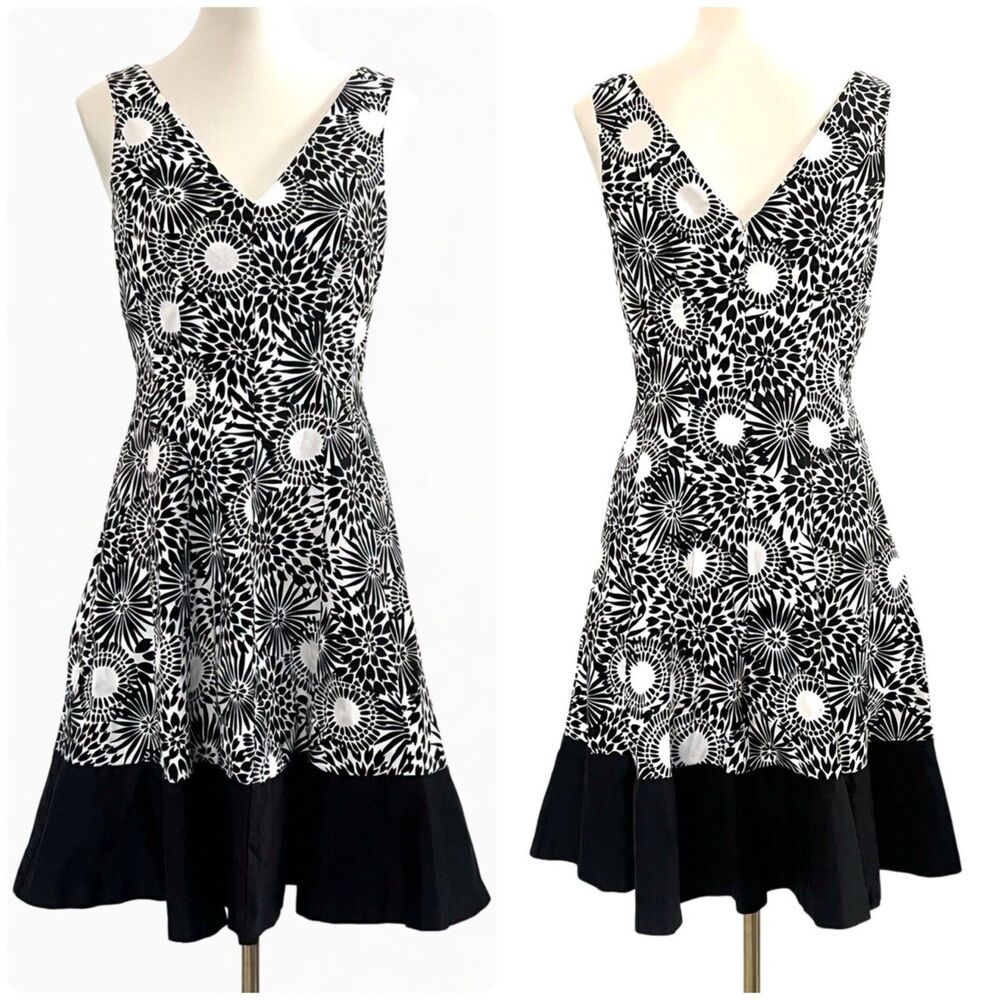 Vintage Nine West Y2K Black White Floral A-Line Mini Sundress Womens sz 10